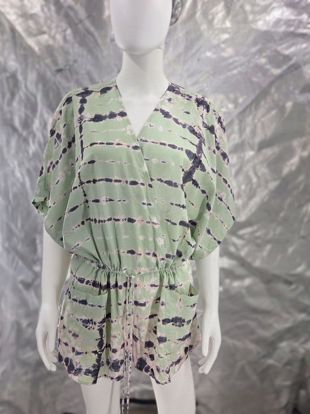 NWT Young Fabulous Broke Tie Dye Romper Green Small YFB Boho Festival Resort